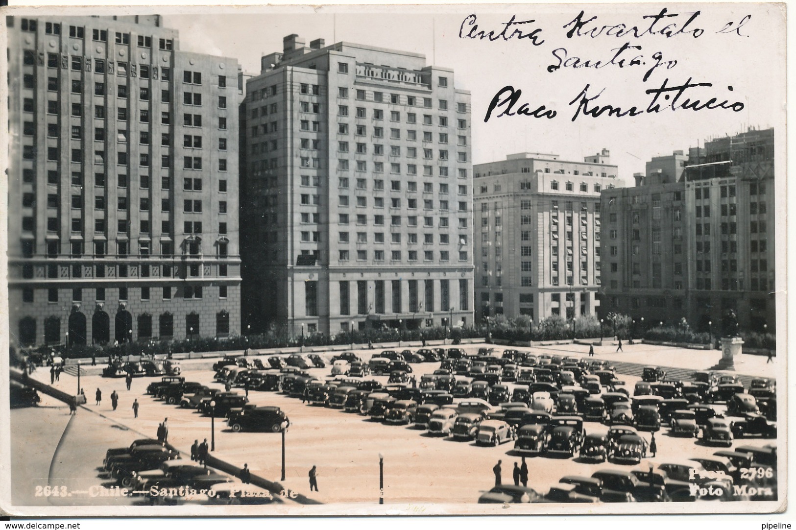 Chile Postcard Sent To Denmark 24-7-1949 (2643 Santiago Plaza De) - Chile