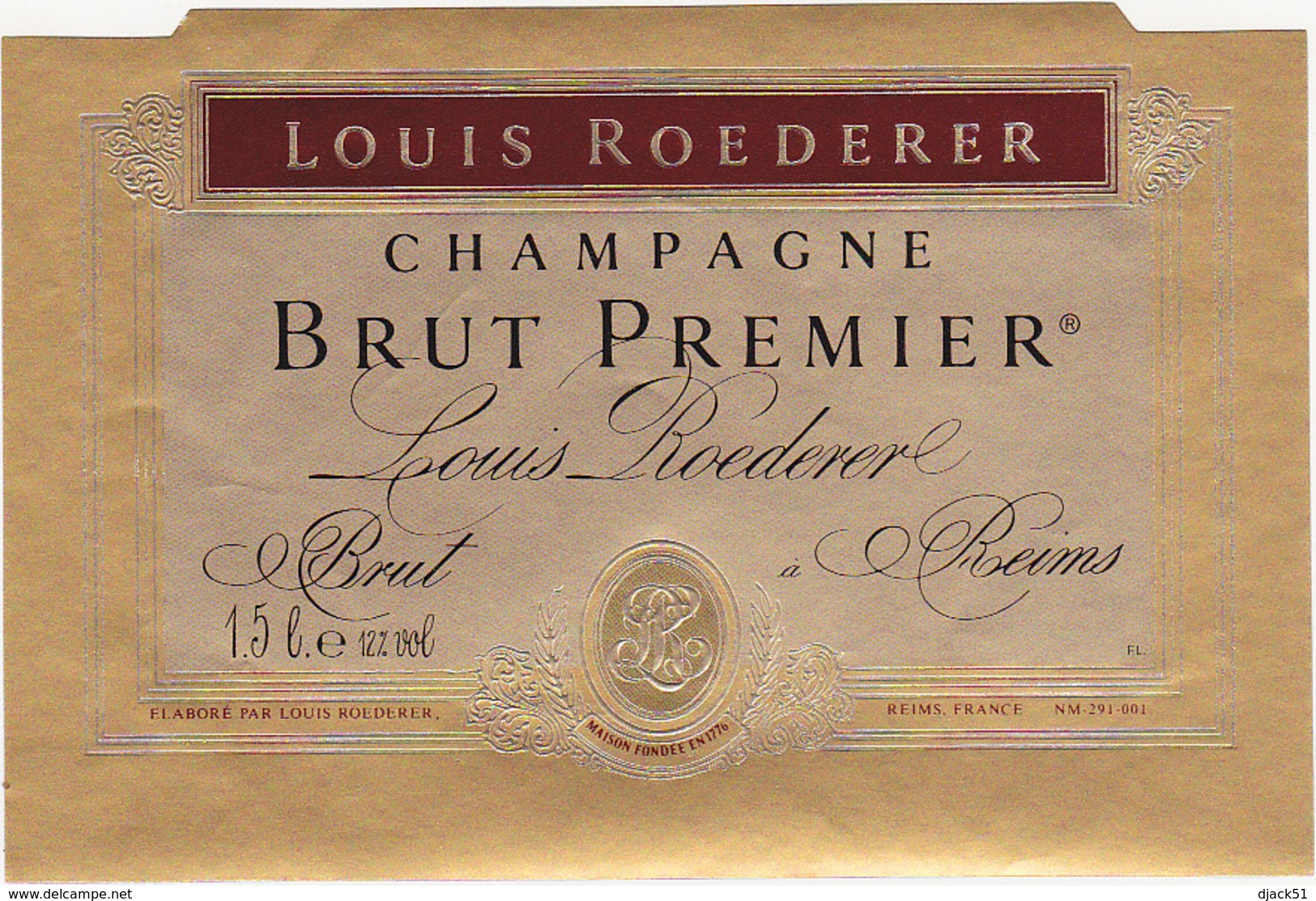 Etiquette Champagne BRUT PREMIER Louis Roederer à Reims (51) / 1.5 L - Champan