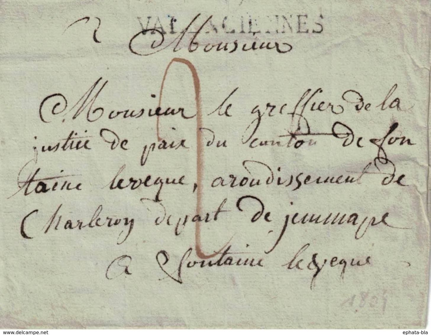 Pli Sans Correspondance De Valenciennes => Fontaine-l'Evêque.10/08/1809 - 1794-1814 (Période Française)