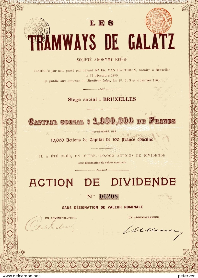 Roumanie: Les TRAMWAYS De GALATZ; Action De Dividende - Otros & Sin Clasificación