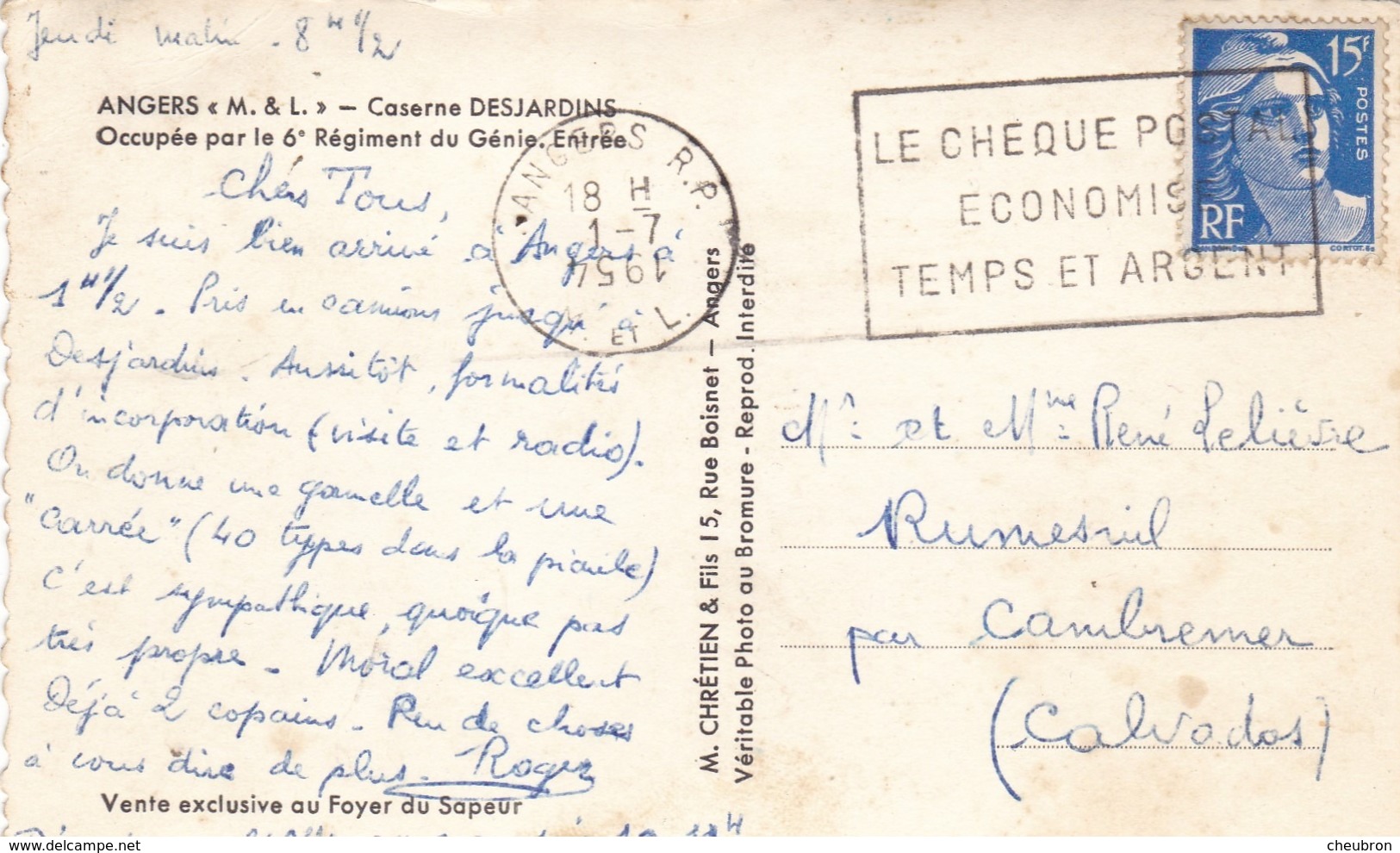 49 . ANGERS. CASERNE DESJARDINS. ENTRÉE . ANNEE 1954 + TEXTE - Angers