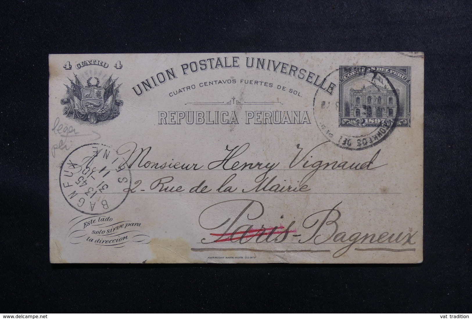 PEROU - Entier Postal De Lima Pour La France En 1911 - L 46895 - Pérou