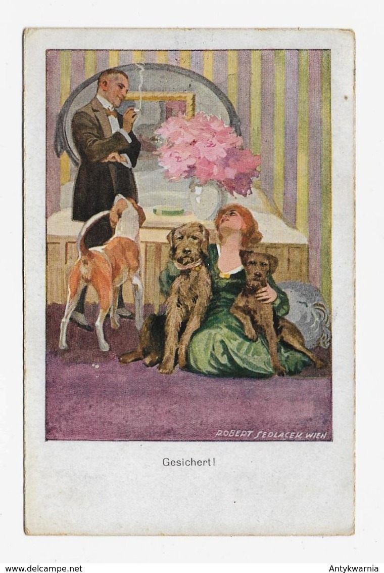 Robert Sedlacek  1920y.  Hunde Bewachen Ihr Frauchen Im Schlafzimmer  D120 - Sonstige & Ohne Zuordnung