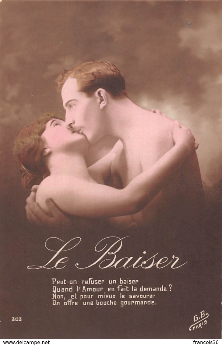 Série lot de 7 CPA : le baiser - Couple amoureux nu  - Amour passion tendresse romantisme nude érotique french kiss love