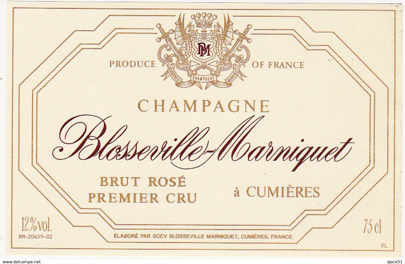 Etiquette Champagne BRUT ROSE 1er CRU Blosseville-Marniquet à Cumières (51) / 75 Cl - Champagne