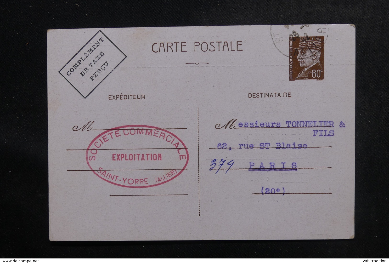 FRANCE - Entier Postal Type Pétain De Saint Yorre Pour Paris En 1942 - L 46916 - Cartes Postales Types Et TSC (avant 1995)