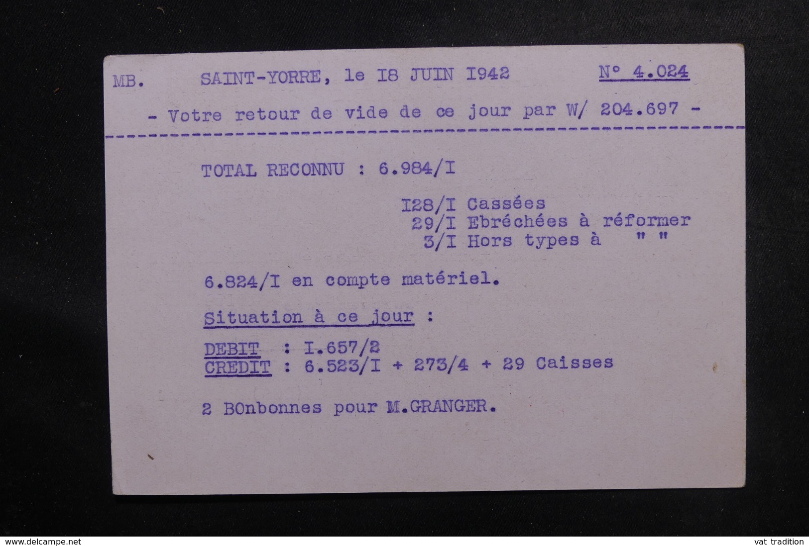 FRANCE - Entier Postal Type Pétain De Saint Yorre Pour Paris En 1942 - L 46916 - Cartes Postales Types Et TSC (avant 1995)