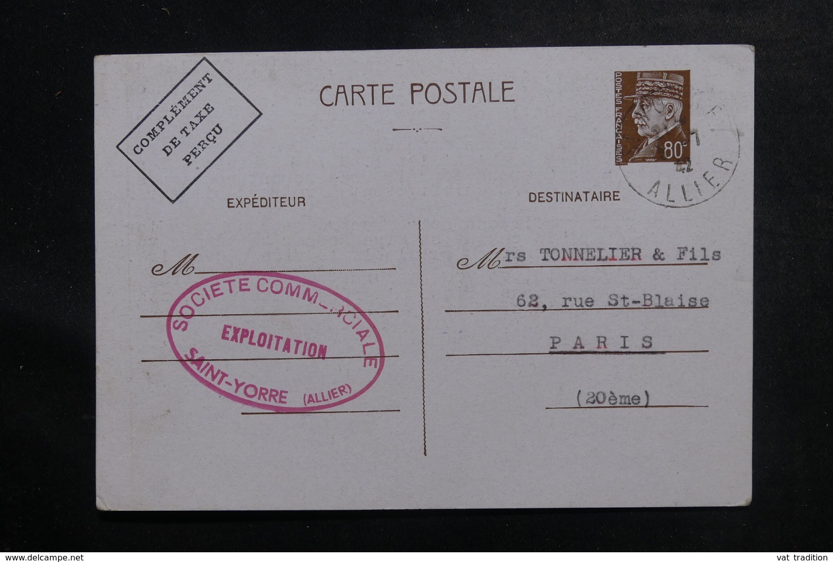 FRANCE - Entier Postal Type Pétain De Saint Yorre Pour Paris En 1942 - L 46917 - Cartes Postales Types Et TSC (avant 1995)