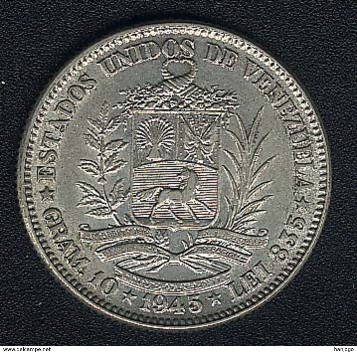 Venezuela, 2 Bolivares 1945, Silber - Venezuela