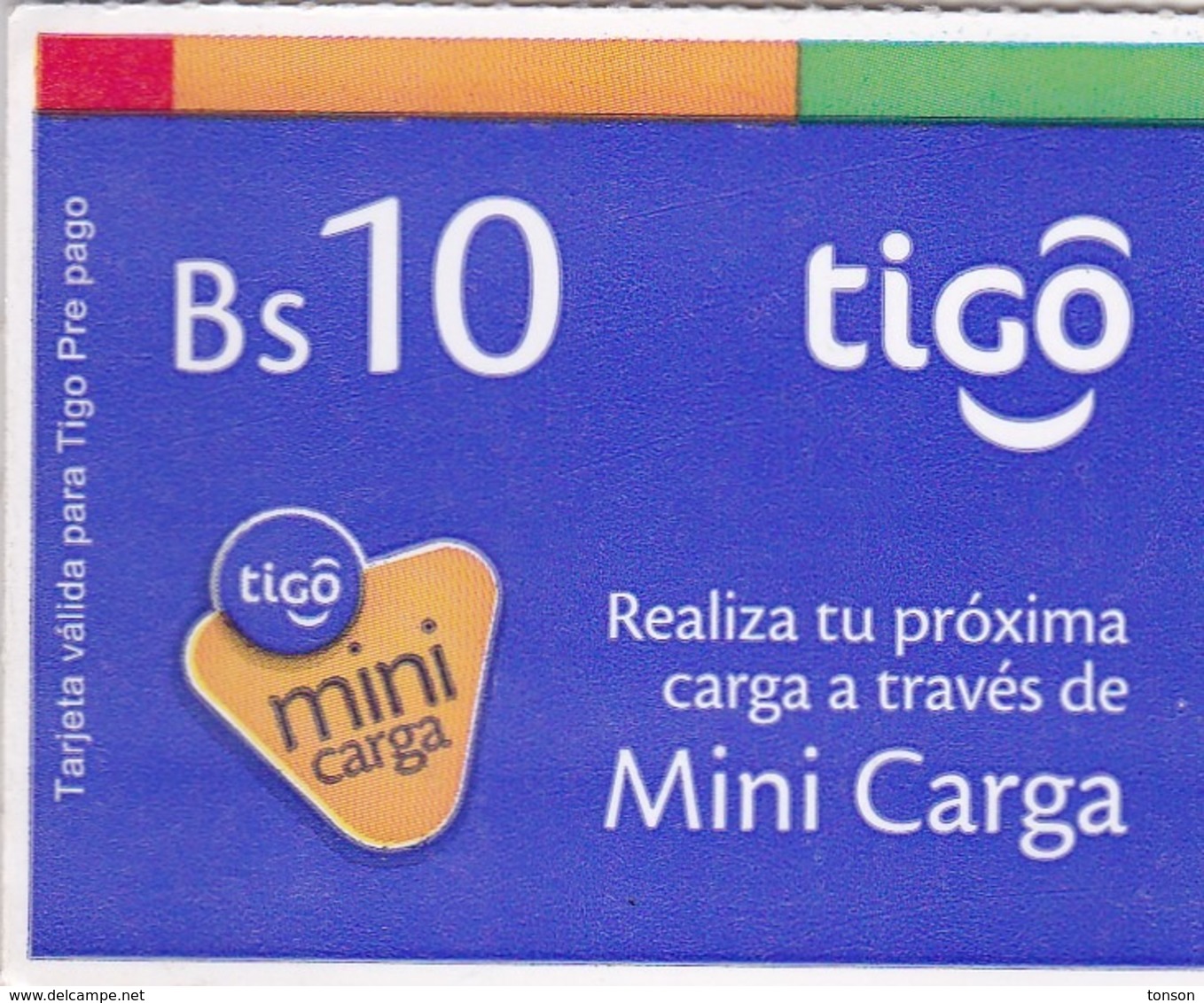 Bolivia, BO-Tigo-16, Realiza Tu Proxima Carga + Tigo Logo, Blue, 2 Scans. - Bolivie