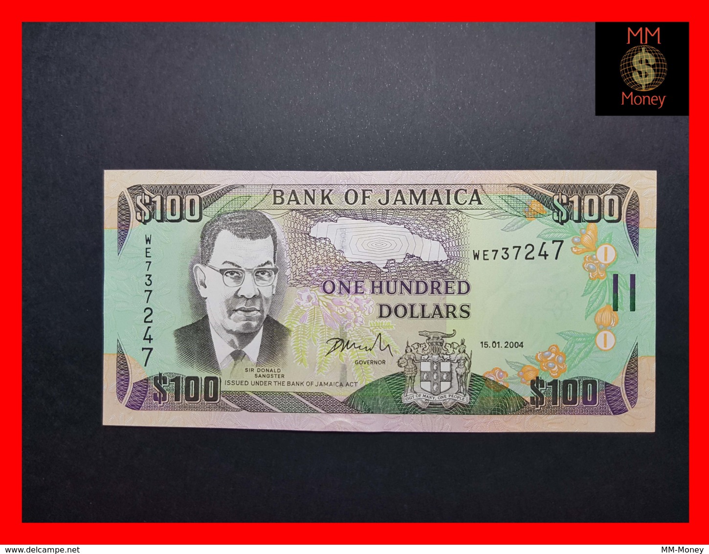 JAMAICA 100 $  15.1.2004  P. 80 D   Wmk "bird"  UNC - Jamaica