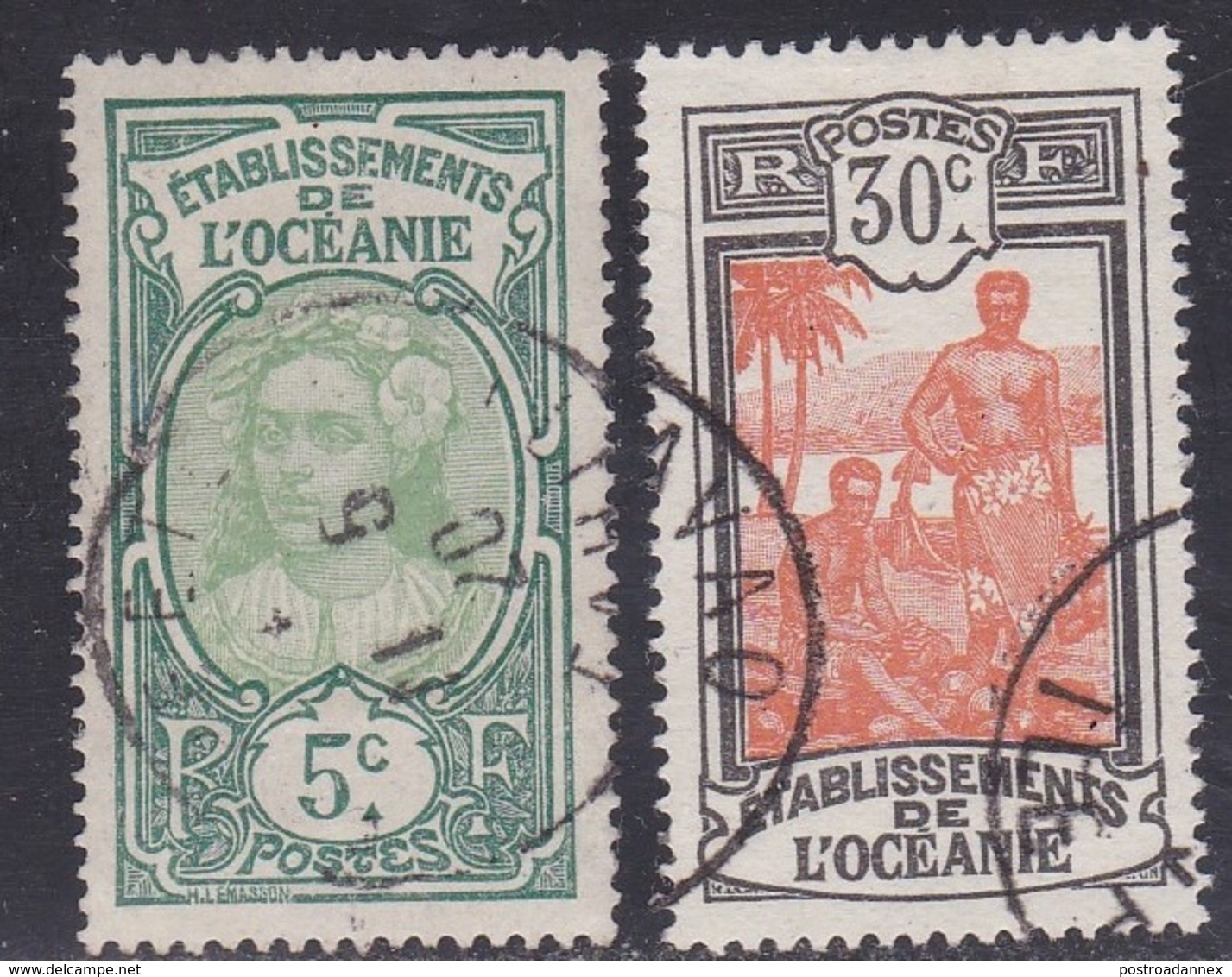 French Oceania, Scott #24, 37, Used, Tahitian Girl, Kanakas, Issued 1913 - Usati