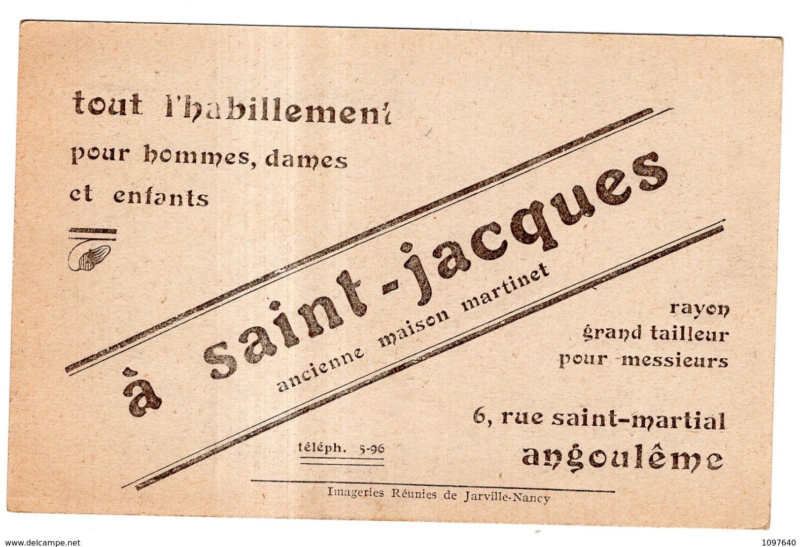 A SAINT-JACQUES 6 RUE SAINT-MARTIAL ANGOULEME TOUT L'HABILLEMENT POUR HOMMES, DAMES, ENFANTS - Werbepostkarten