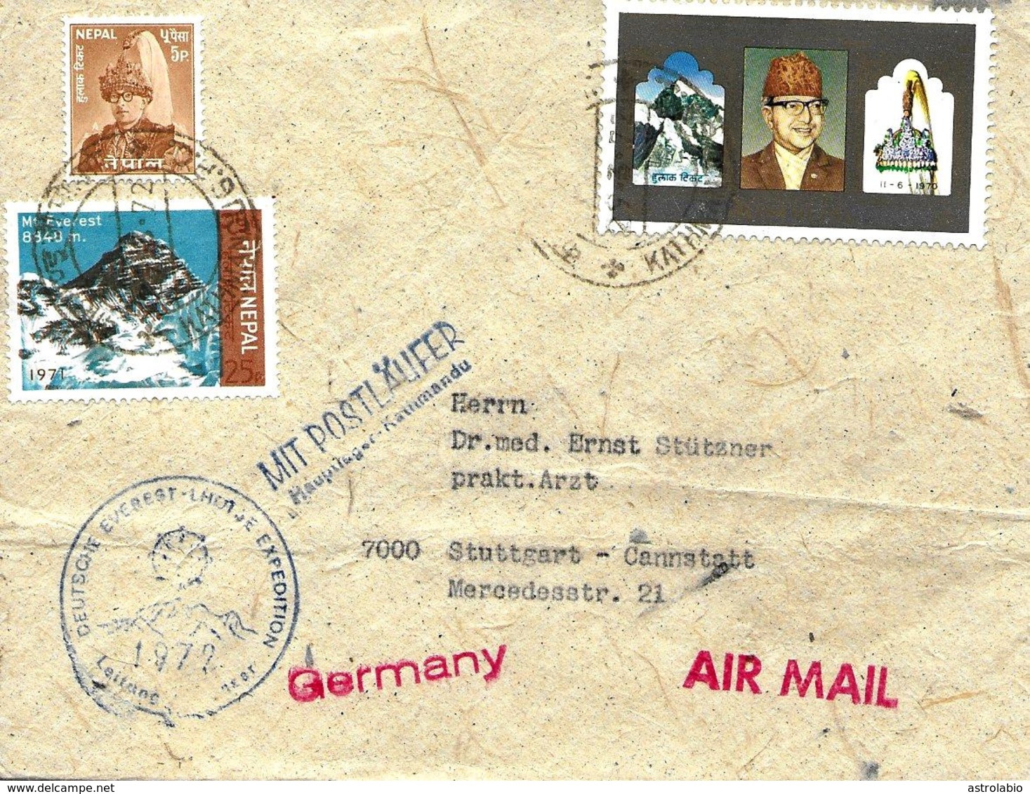 " Deutsche Everest Lhotse Expedition " Nepal Vers Allemagne 1972 Lettre, Cover, Brief. Voir 2 Scan - Bergsteigen