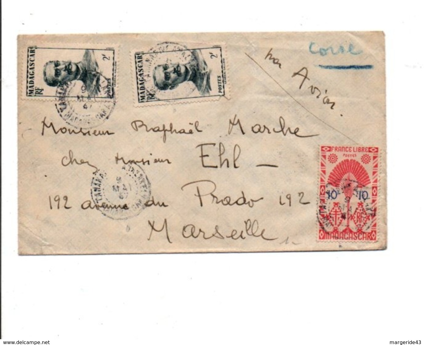 MADAGASCAR AFFRANCHISSEMENT COMPOSE SUR LETTRE POUR LA FRANCE 1959 - Lettres & Documents