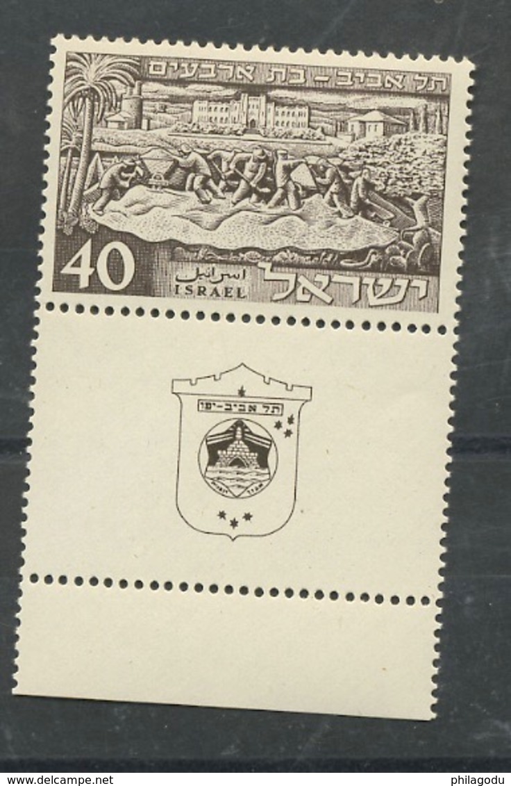 YV. 36 ** Mi. 55 **   Bande De 5 Sans Charnière.   Cote  55 Euros. Yvert        40 Y. Tel-Aviv - Neufs (avec Tabs)