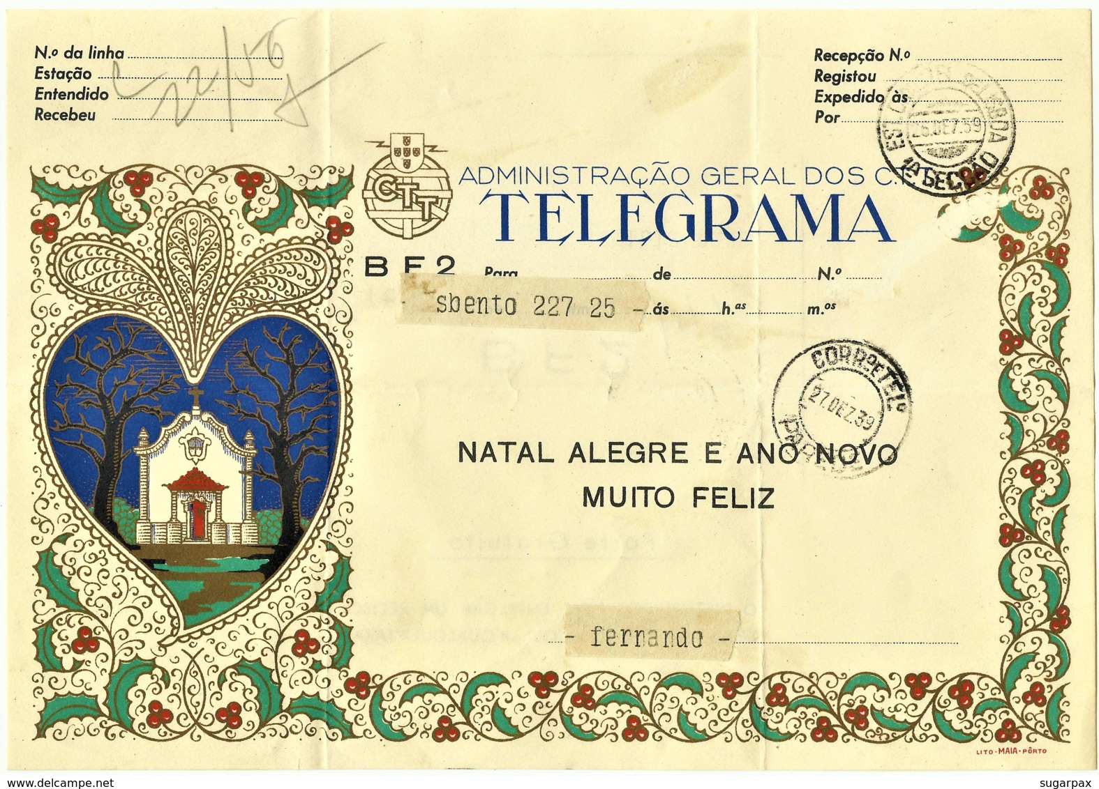 BF2 - 1959 - TELEGRAMA - Administração Geral Dos C.T.T. - NATAL ALEGRE E ANO NOVO MUITO FELIZ - Portugal - Covers & Documents