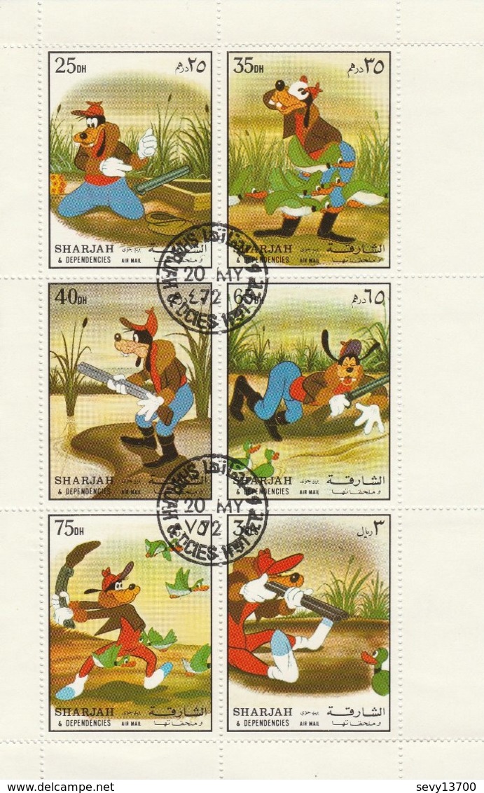 Sharjah - Lot 12 Timbres - 2  Blocs De 6 Timbres Dessins Animés Année 1972 - Mi - 1130 à 1135 KB - Sharjah