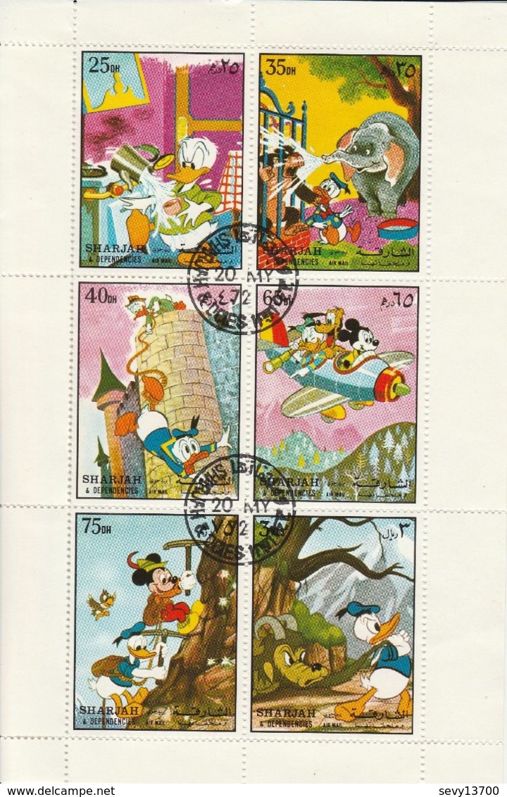 Sharjah - Lot 12 Timbres - 2  Blocs De 6 Timbres Dessins Animés Année 1972 - Mi - 1130 à 1135 KB - Sharjah