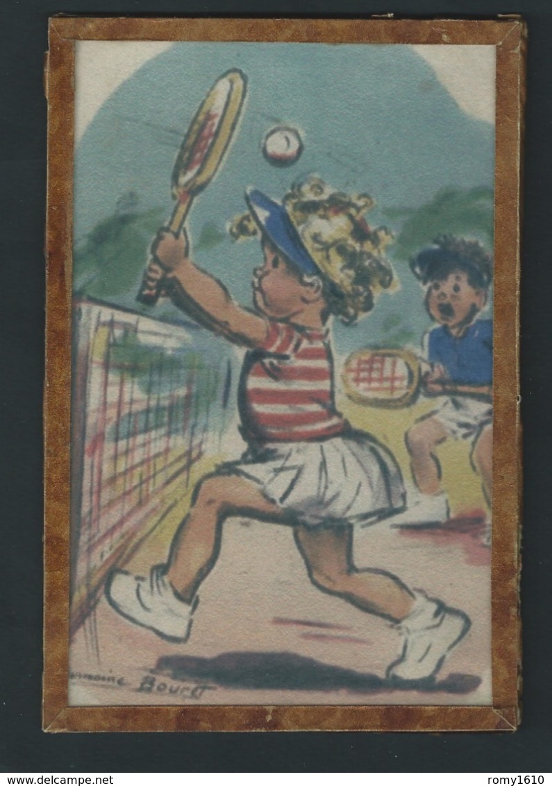 Germaine Bouret. Jolie Illustration D' époque.  Partie De Tennis. Sous Verre. Scan Recto/verso. - Prenten & Gravure
