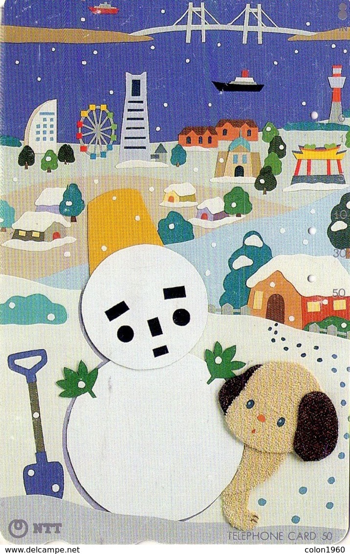 JAPON. Perros - Dogs. Snowman And Puppy (Paper Cutout). JP-251-303 C -a. (099) - Perros