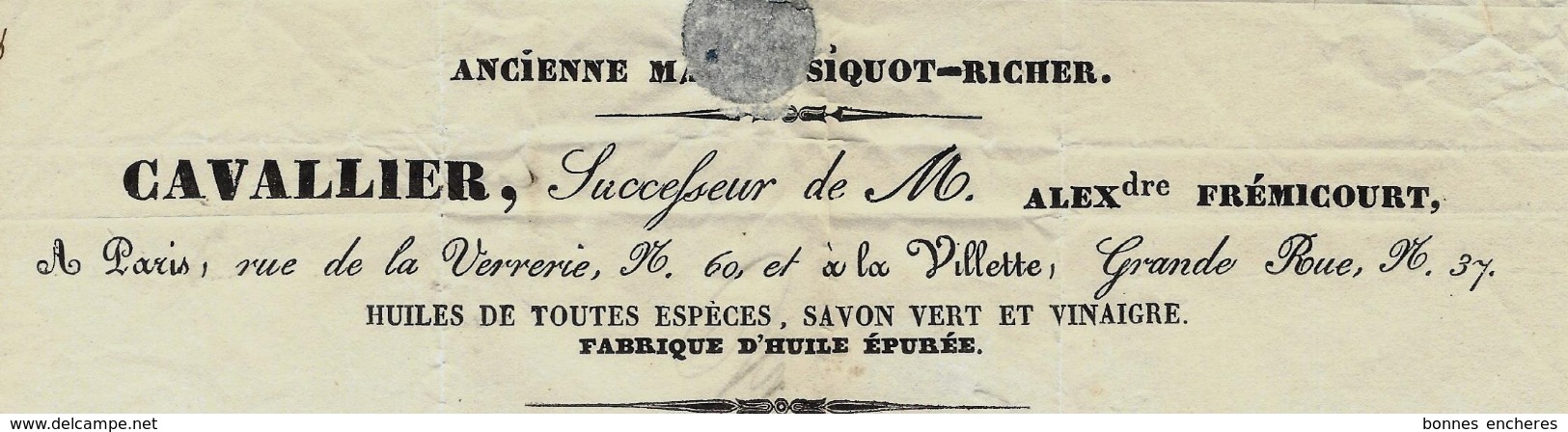 1837 PARIS VIE  QUOTIDIENNE CAVALLIER HUILES SAVON VERT ET VINAIGRE Rue De La Verrerie Et La Villette VOIR SCANS - 1800 – 1899