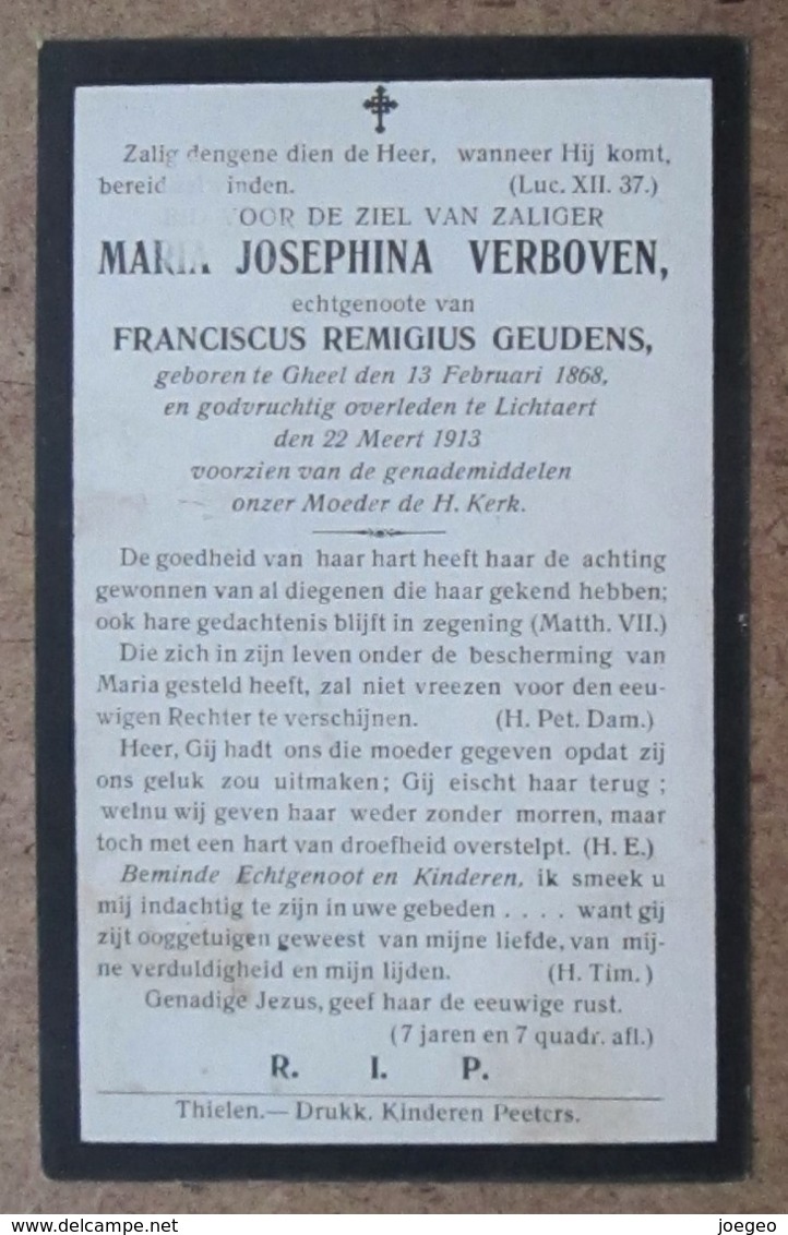 Maria Josephina Verboven, Echtgenoot Van FR.Remigius Geudens / Gheel 13 Februari 1868 - Lichtaert 22 Meert 1913 - Esquela