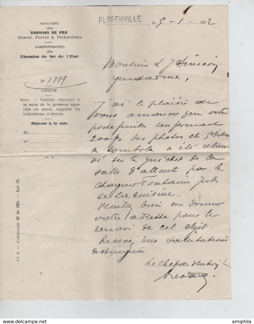 CBPN81/ Lettre C.F.de L'Etat Belge C.C.F. Florenville-Coupons 5/1/1922+c.Florenville 5/1/22 > Arlon Contenu & Griffe - Other & Unclassified