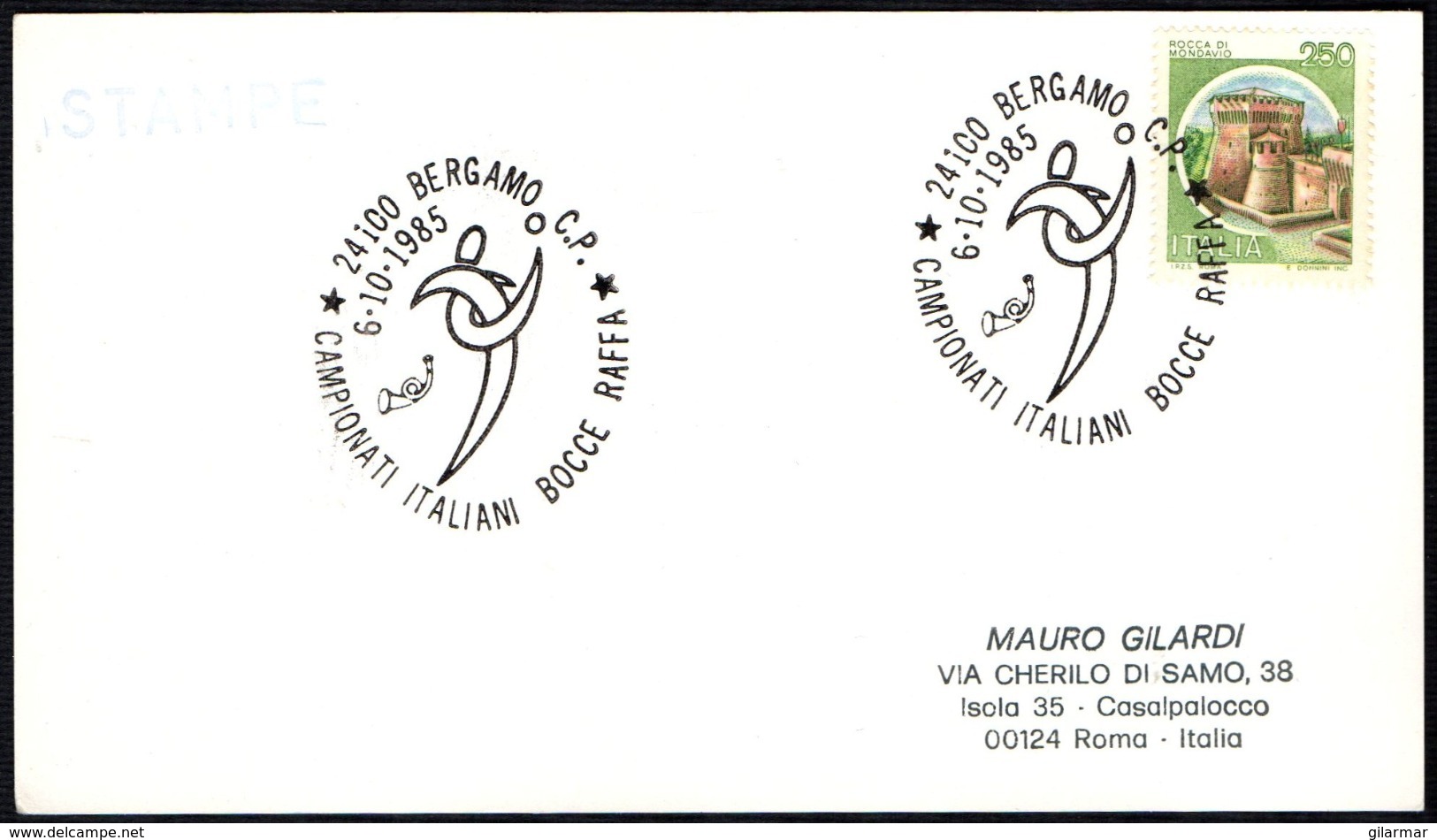 BOWLS - ITALIA BERGAMO 1985 - CAMPIONATI ITALIANI BOCCE RAFFA - CARD - Bocce