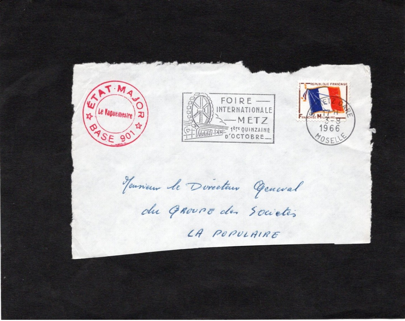 Fragment De Devant D'enveloppe - Cachet ETAT MAJOR - BASE 901 / Cachet Metz Gare Sur Timbre FM - 1960-.... Brieven & Documenten