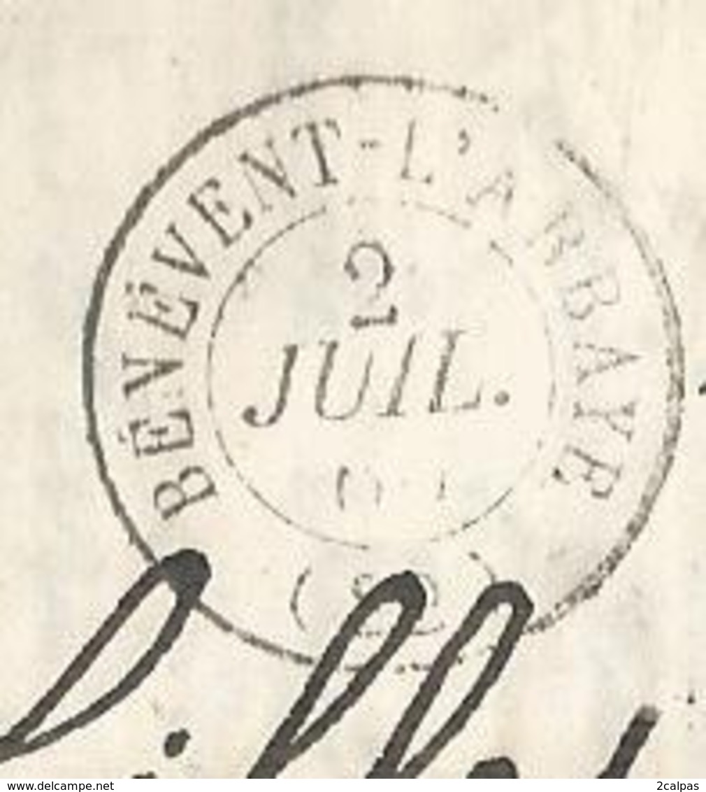 Lettre De 1860 Envoyée Par Un Habitant De Benevent L ' Abbaye ( Creuse ) Pour  Bourganeuf - Non Classés