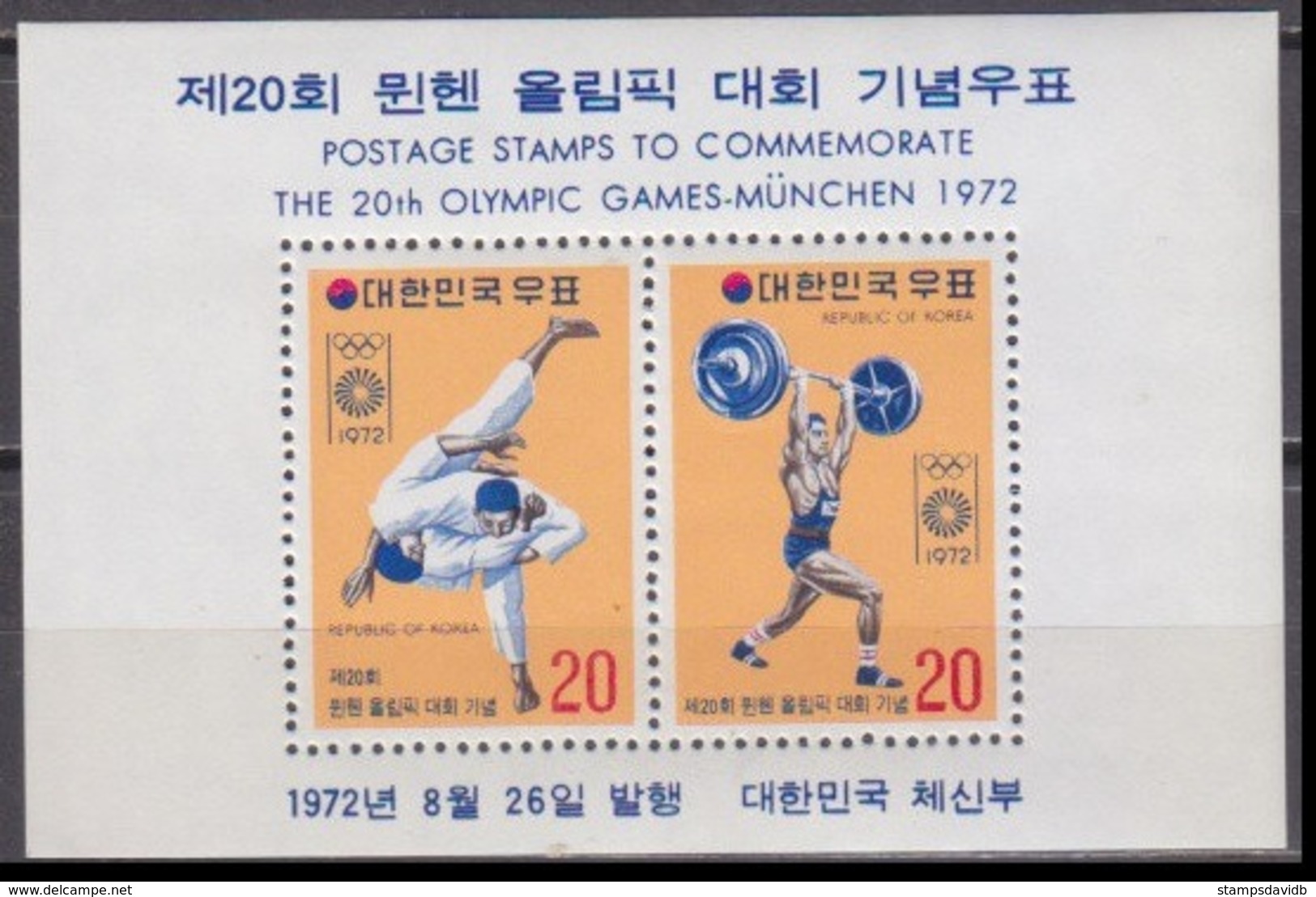 1972	Korea South	845-46/B354	1972 Olympic Games In  Munchen	8,00 € - Sommer 1972: München