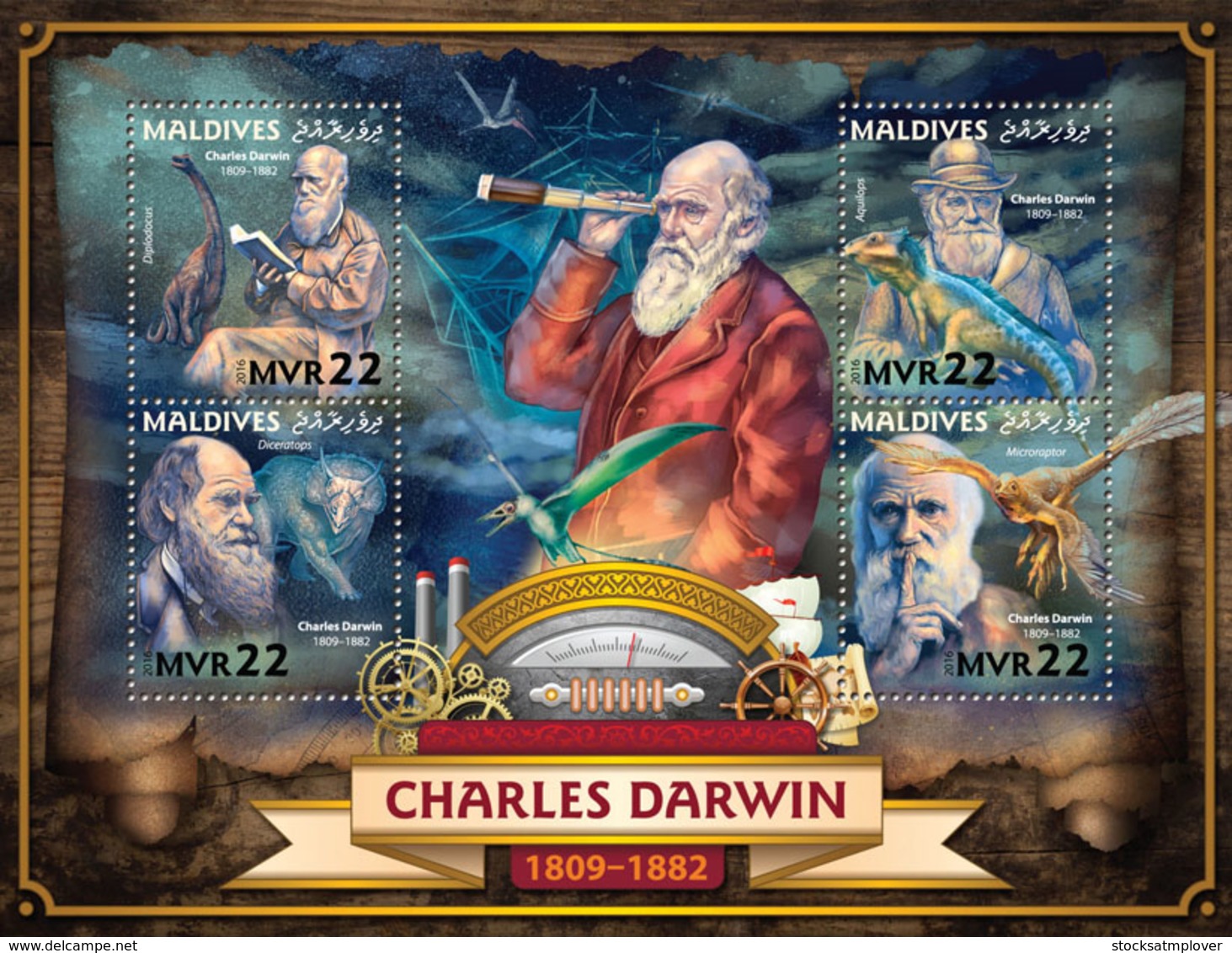 Maldives 2016  Charles Darwin ， Dinosaur - Maldives (1965-...)