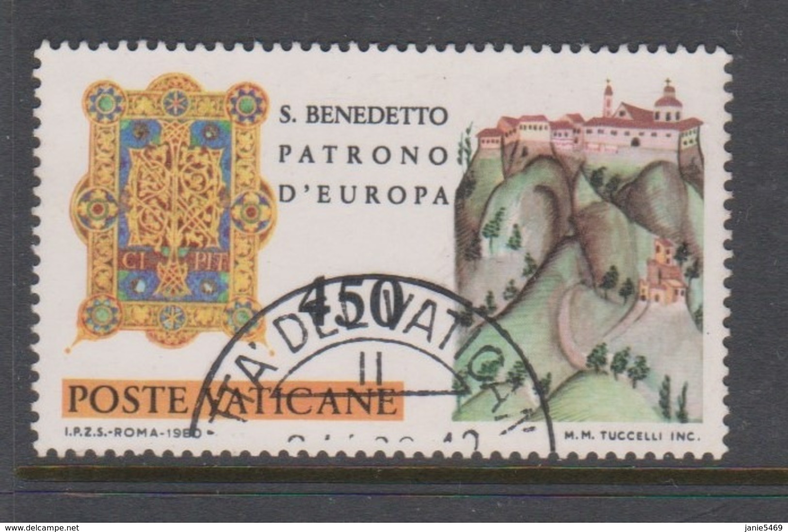 Vatican City S 688 1980 1500th Anniversary Birth Of St Benedict .450 Lire Used - Used Stamps