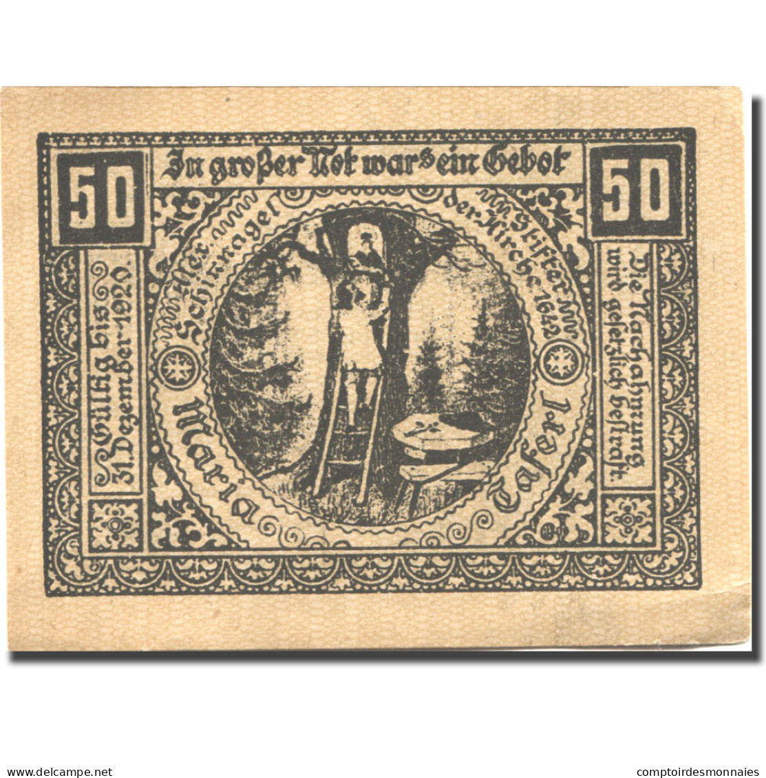 Billet, Autriche, Maria Taferl, 50 Heller, Eglise, 1920 SPL Mehl:FS 588 - Austria