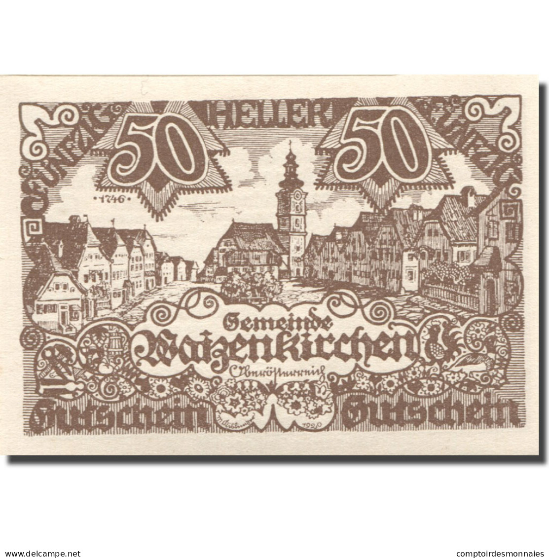 Billet, Autriche, Waizenkirchen 50 Heller, Village 1920-12-31, SPL Mehl:FS 1128a - Austria