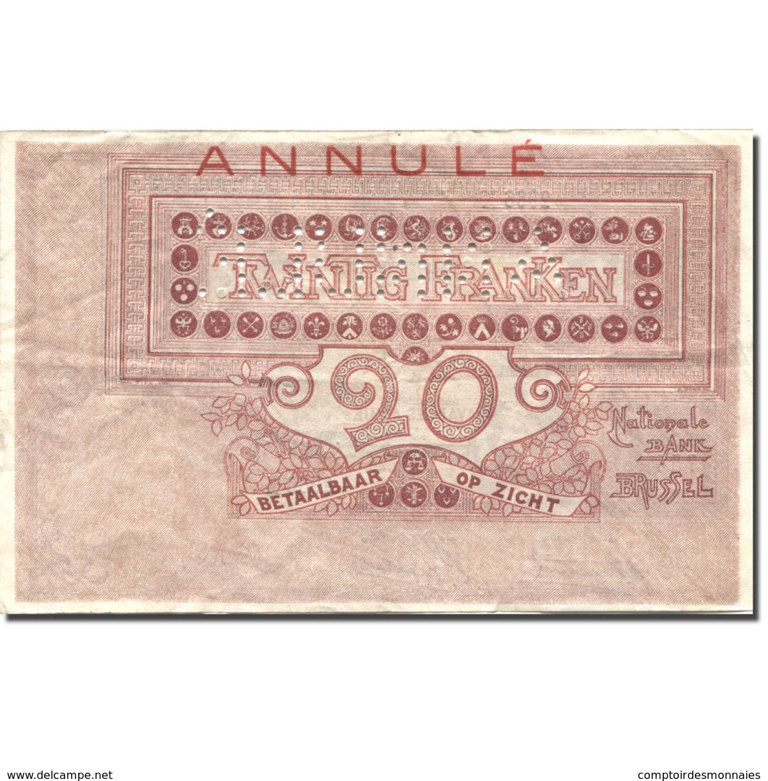 Billet, Belgique, 20 Francs, 1919, 1919-06-19, ANNULÉ, KM:67, TTB - 5-10-20-25 Francs