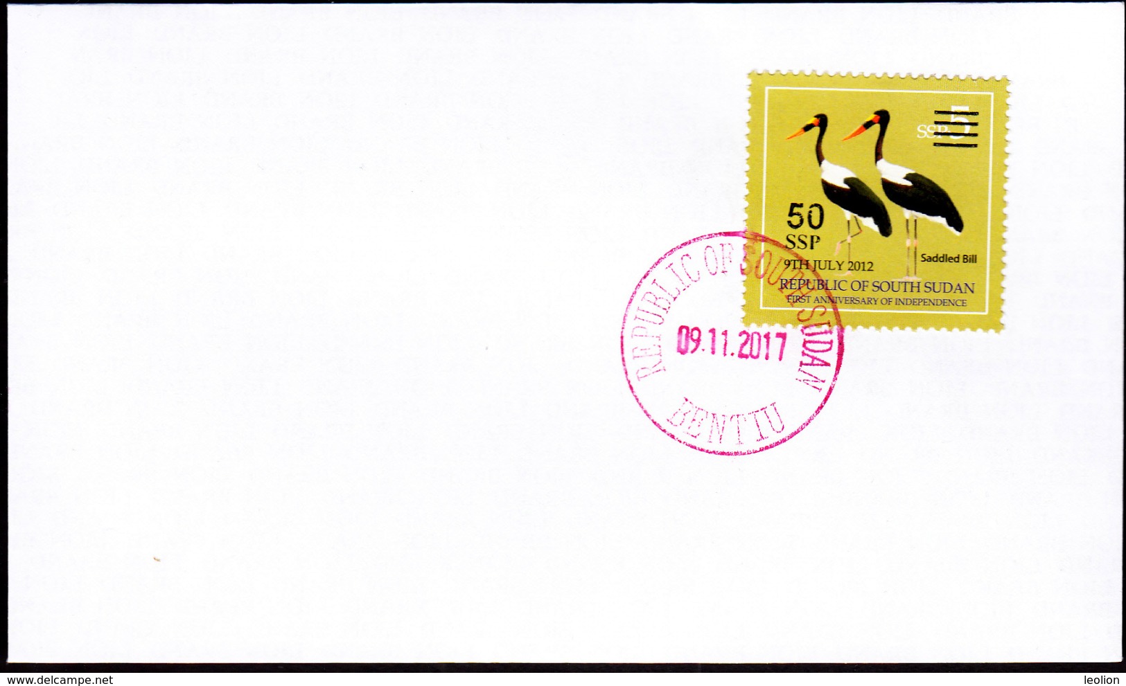 SOUTH SUDAN - Specimen Postmark BENTIU On Cover With 50 SSP Overprint Stamp On 5SSP Birds #444 Südsudan Soudan Du Sud - Zuid-Soedan