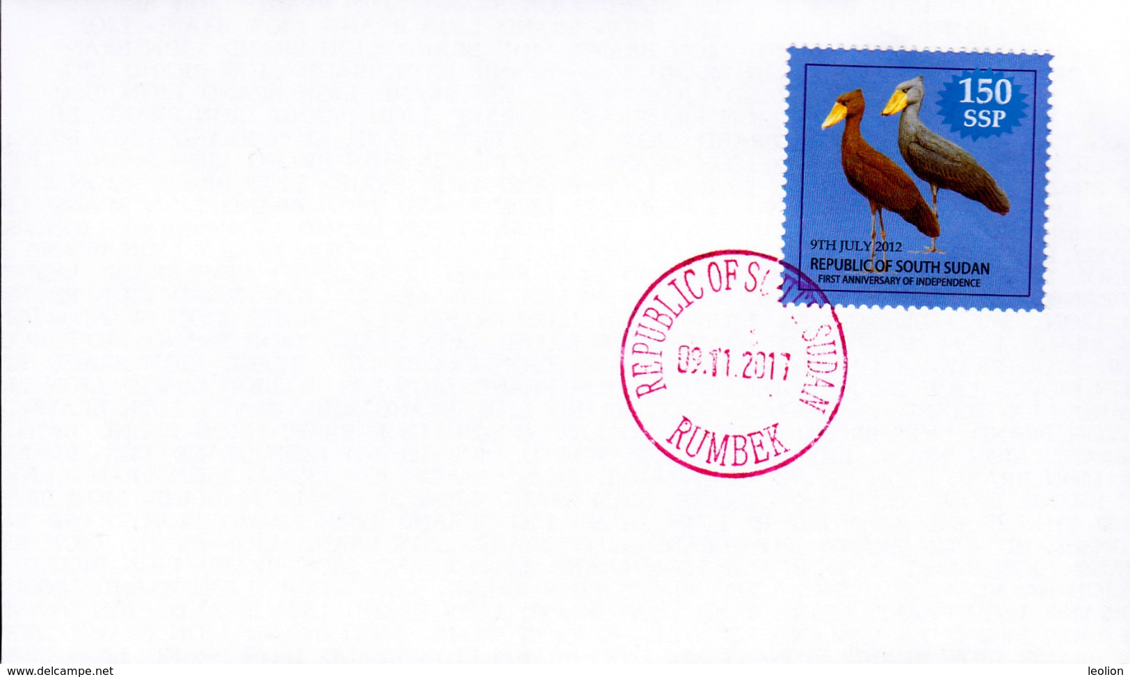 SOUTH SUDAN - Specimen Postmark RUMBEK On Cover With 150 SSP Overprint Stamp On 1SSP Birds #448 Südsudan Soudan Du Sud - South Sudan