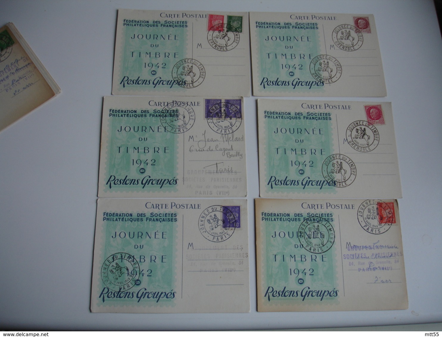 1942 Lot De 15 Cartes Journee Du Timbre Restons Groupes - 1921-1960: Période Moderne