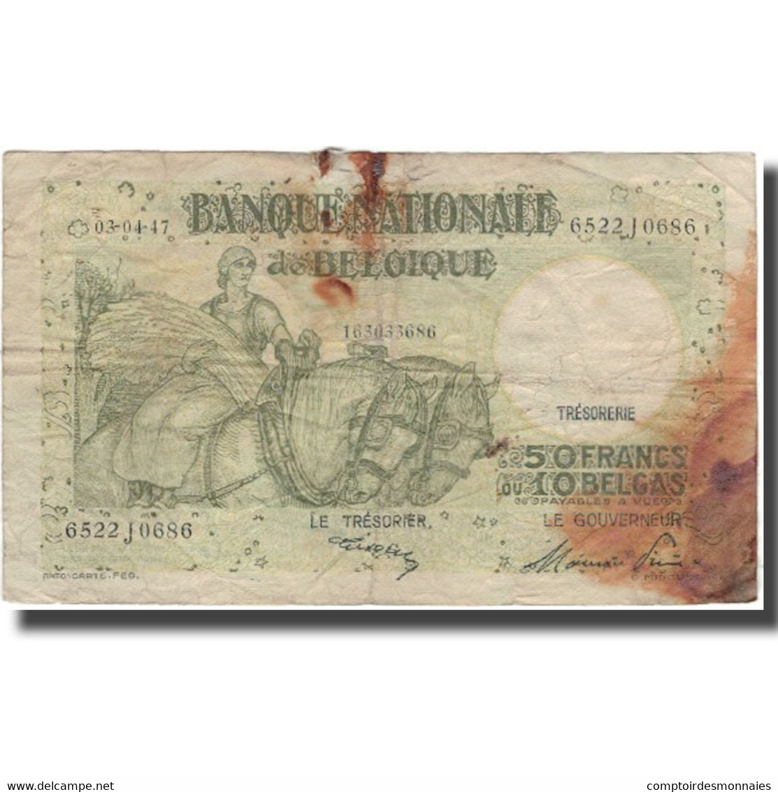 Billet, Belgique, 50 Francs-10 Belgas, 1947-04-03, KM:106, B - 50 Francs