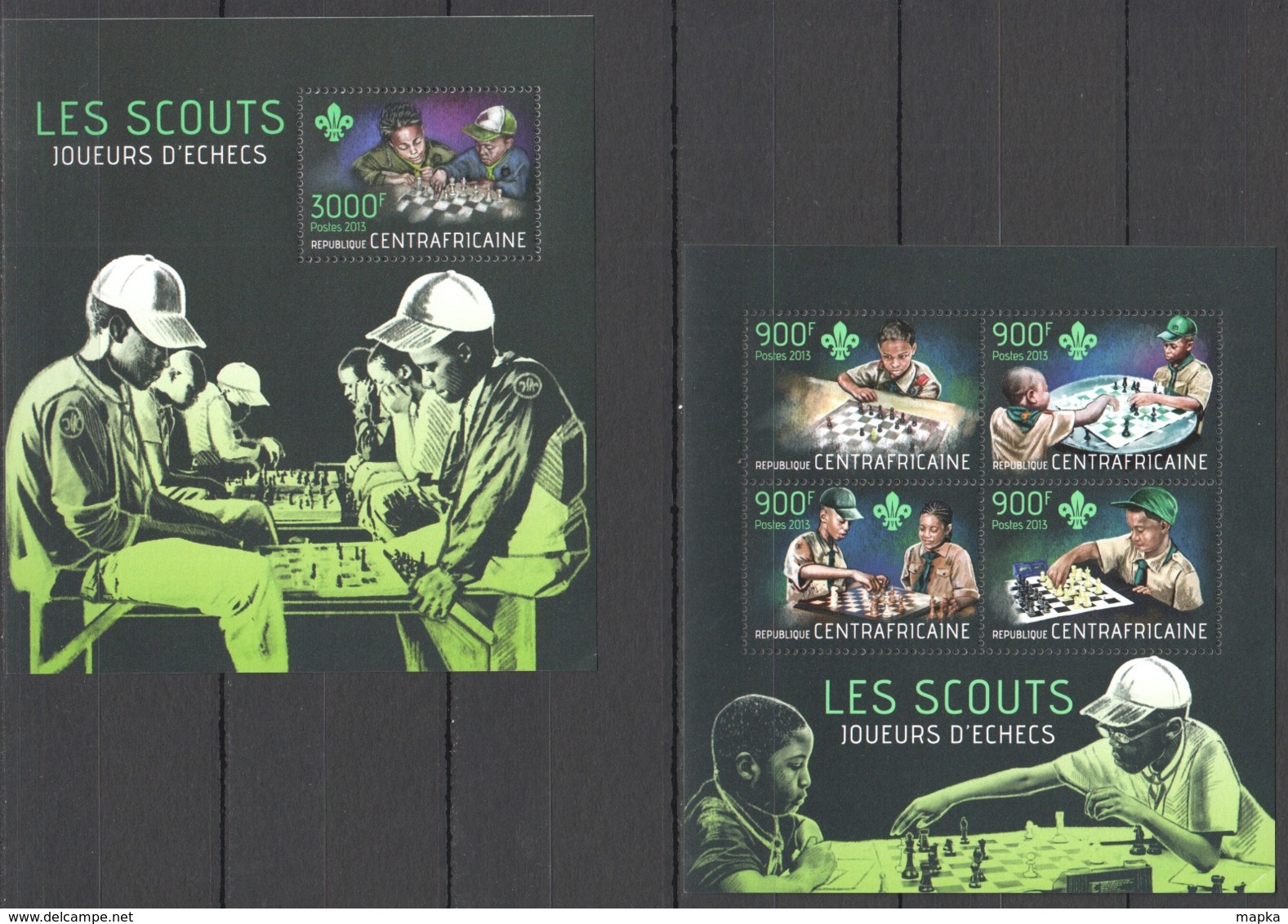 CA717 2013 CENTRAL AFRICA CENTRAFRICAINE SPORT CHESS SCOUTING LES BOY SCOUTS KB+BL MNH - Sonstige & Ohne Zuordnung