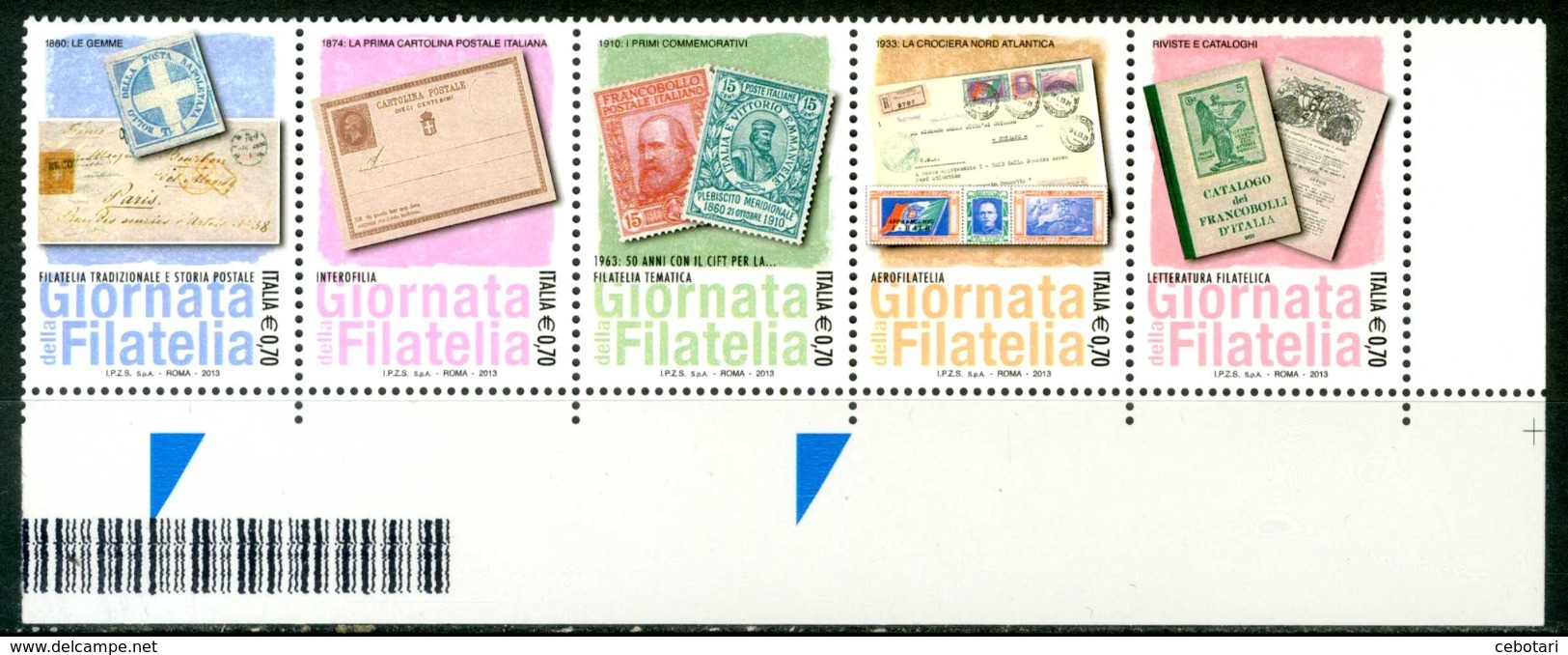 ITALIA / ITALY 2013** - Giornata Della Filatelia - Striscia Di 5 Val. MNH, Come Da Scansione. - Giornata Del Francobollo