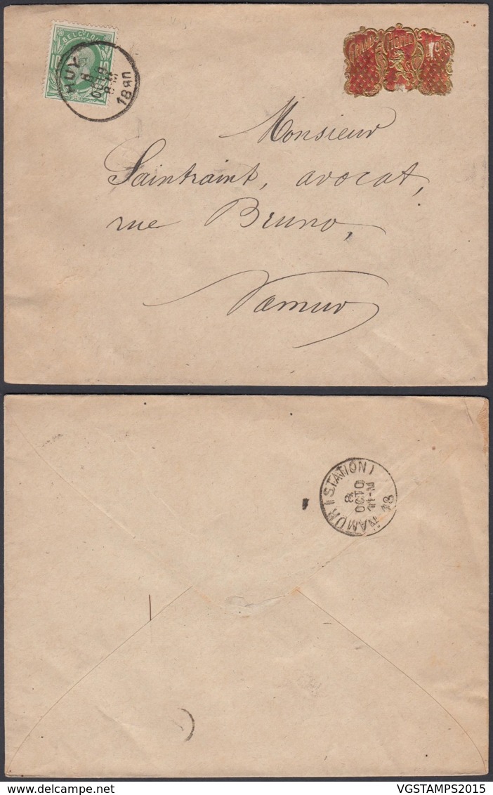 BELGIQUE COB 30 SUR LETTRE DE HUY + VIGNETTE "GRAND HOTEL "(VGVP39) DC-4610 - 1869-1883 Leopold II