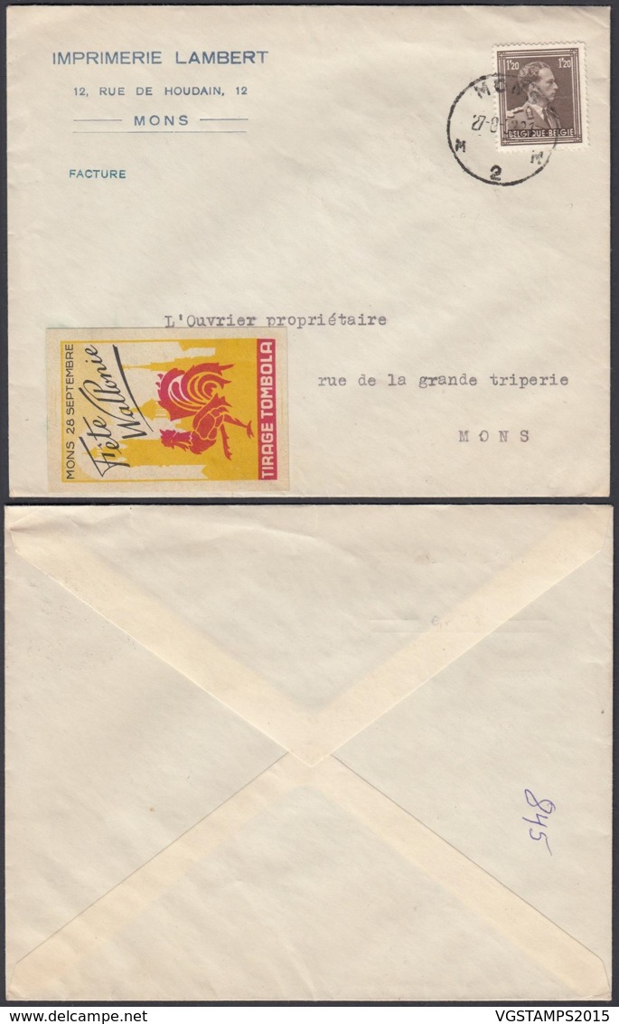 BELGIQUE COB 845 SUR LETTRE DE MONS + VIGNETTE "MONS FETE WALLONIE"(VGVP39) DC-4613 - Covers & Documents