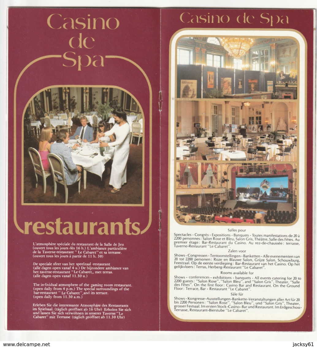 Spa - Casino De Sap - Roulette - Black Jack - Baccara -  ( Belgique ) Liege - Toeristische Brochures