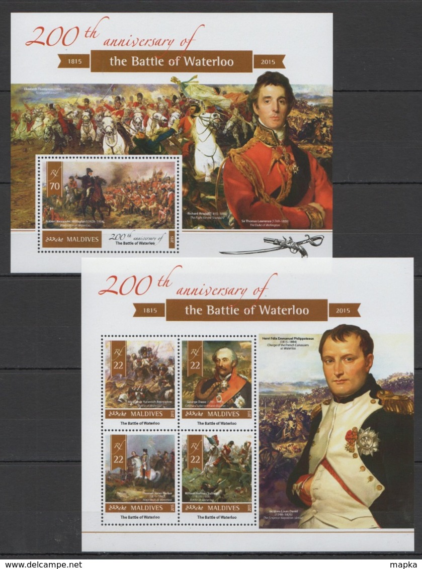 ML144 2015 MALDIVES HISTORY WAR 200TH ANNIVERSARY BATTLE WATERLOO 1KB+1BL MNH - Revolución Francesa