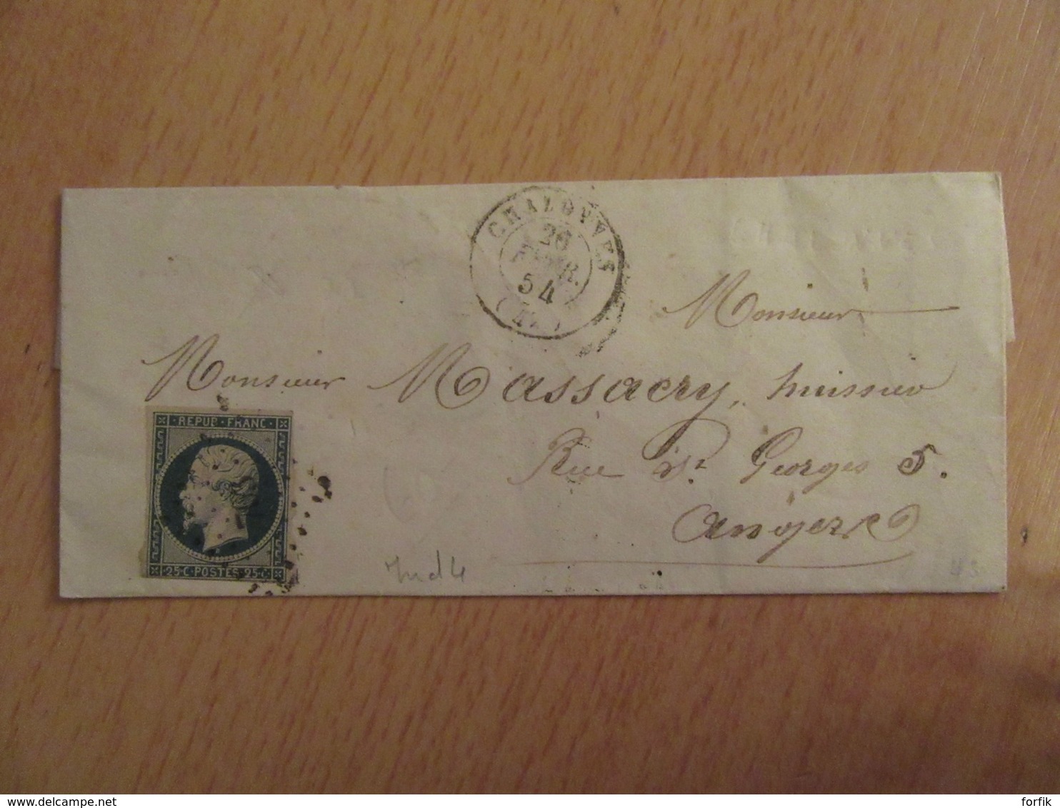 Timbre Napoléon III 25c Bleu YT N°10 Sur Lettre - PC 703 (Chalonnes) - 1854 - Cote Importante - 1852 Louis-Napoleon