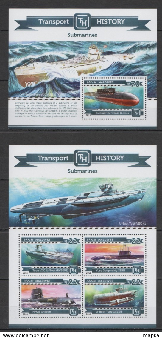 ML201 2015 MALDIVES HISTORY TRANSPORT SUBMARINES 1KB+1BL MNH - Submarines