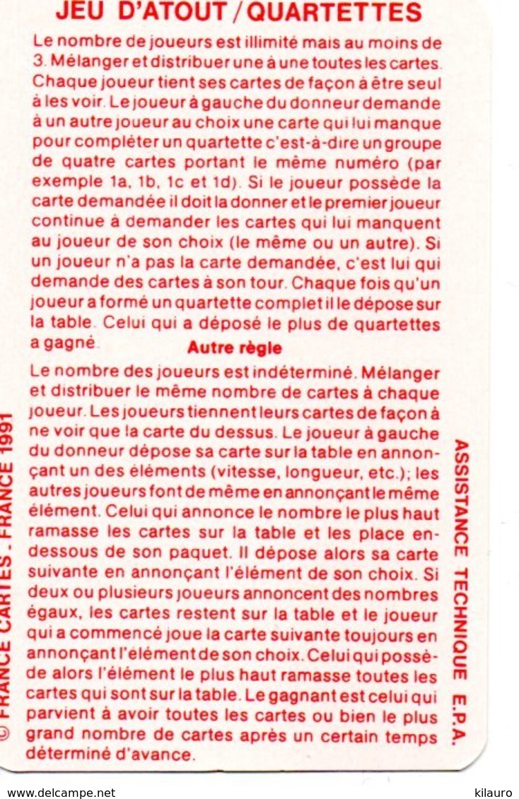 Jeu  D'atout Quartettes -  Voitures Collection  Auto Card - Jeu Des 7 Familles Playing Cards - Andere & Zonder Classificatie